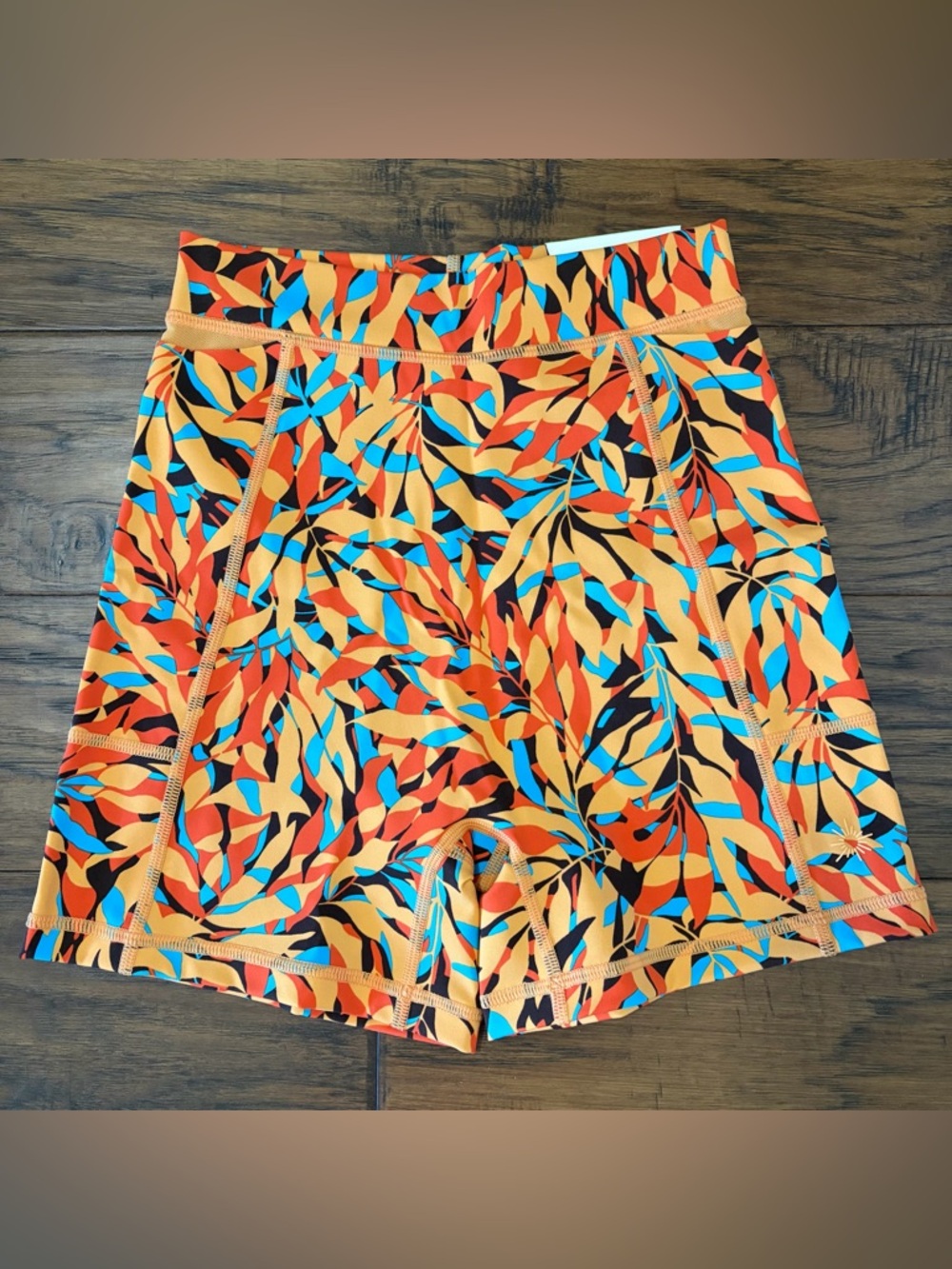 NWT Offline by Aerie Orange Blue Goals Shortie High Rise Bike Short Small